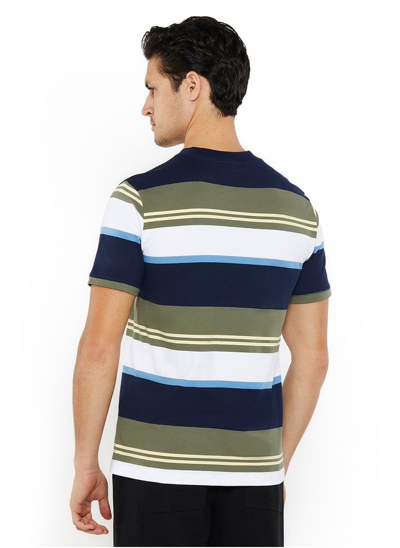 Contrast Striped Regular Fit Premium Cotton Crew Neck T-shirt