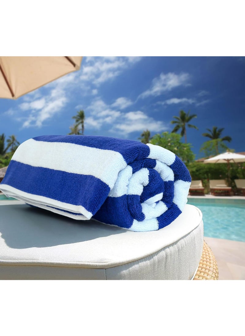 Oversized Beach Towels (2 Pack, 76x180 cm) - Extra Large 100% Cotton Summer Pool Cabana Stripe Highly Absorbent & Soft Towel