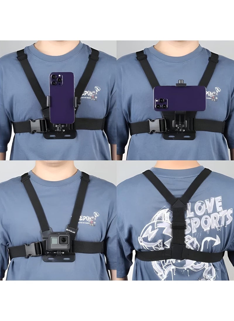 Chest Mount Harness, Mobile Phone Chest Strap Mount, Lightweight Stable Chest Body Mount Harness With Straps And Holder For Phone And Video Action Cameras, (Set 3)