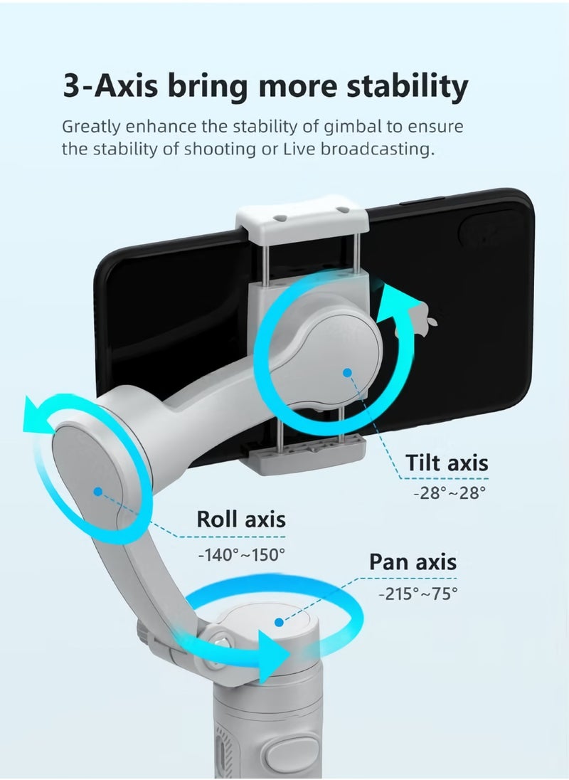 Gimbal Stabilizer, Three Axis Foldable Handheld Smartphone Holder Stabilizer, Portable Anti Shake Tripod Gimbal Smartphone Stabilizer For Iphone Android, (1pc, White)