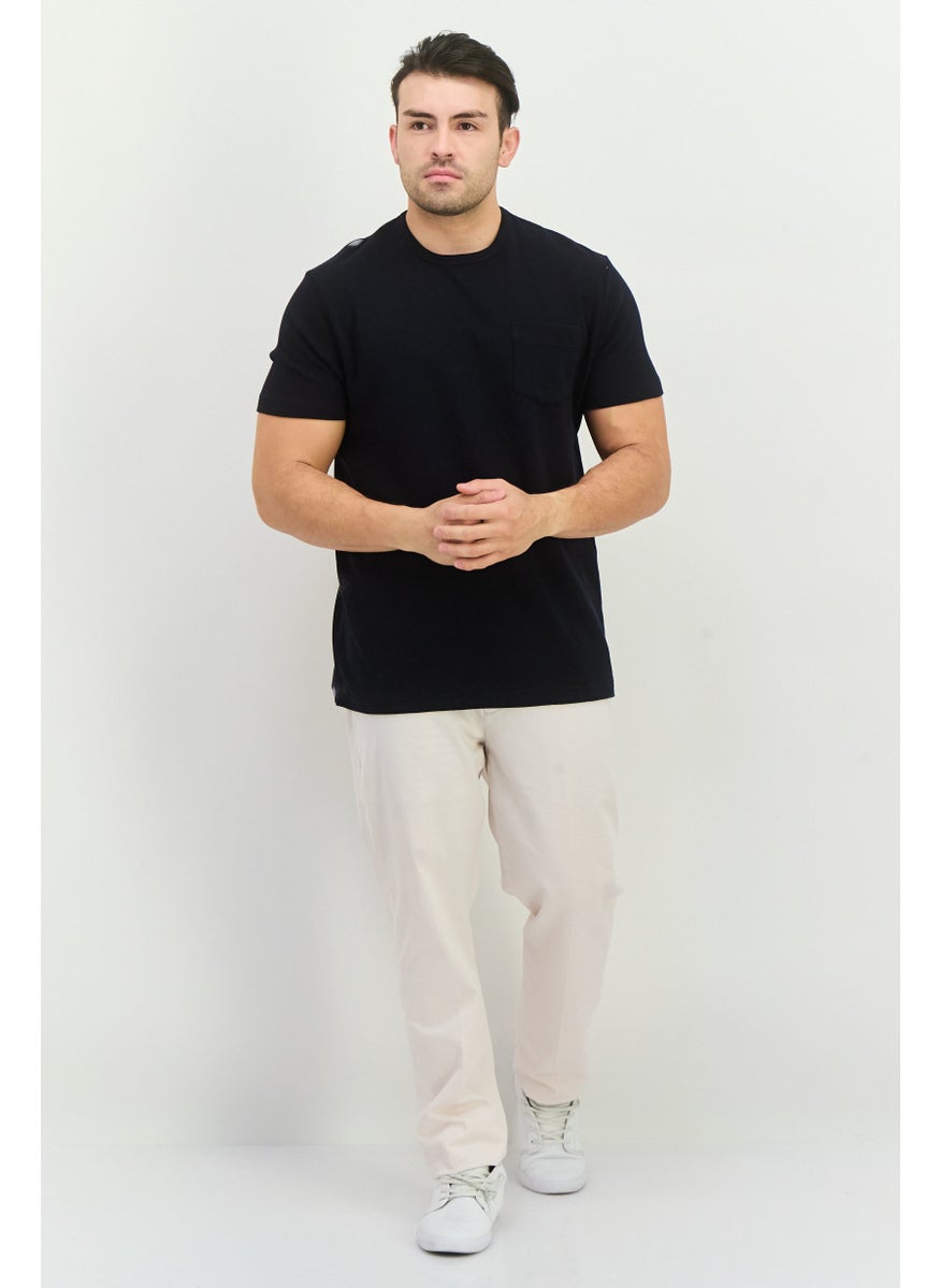 Men Crew Neck Short Sleeve Textured T-Shirt, Dark Navy