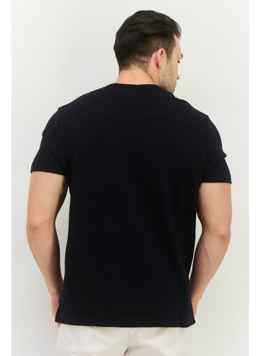 Men Crew Neck Short Sleeve Textured T-Shirt, Dark Navy