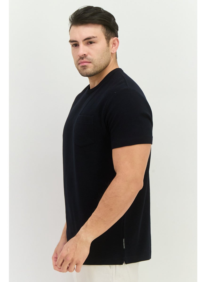 Men Crew Neck Short Sleeve Textured T-Shirt, Dark Navy