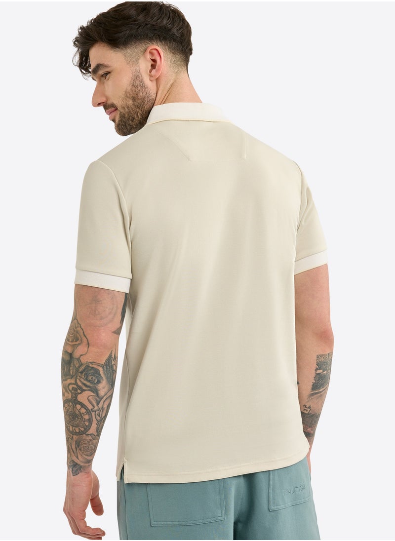 Men's Cotton Blend Beige Polo T-Shirt – Classic Essential for Casual Look