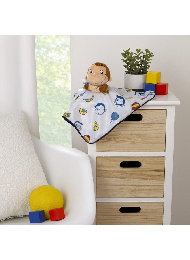 NoJo Welcome to The Universe Baby Curious George White, Blue, Red, Yellow and Brown Plush Security Baby Blanket