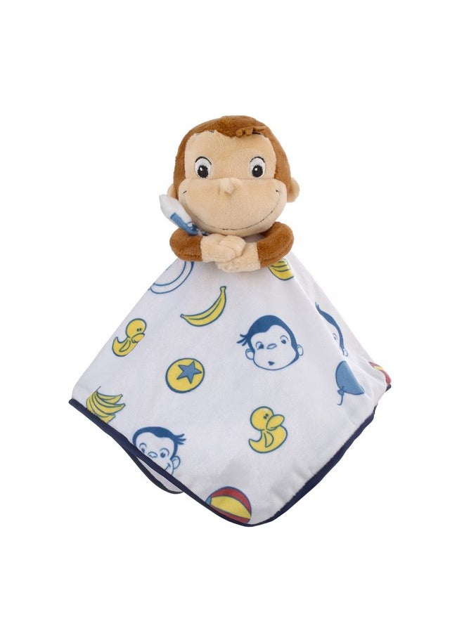 NoJo Welcome to The Universe Baby Curious George White, Blue, Red, Yellow and Brown Plush Security Baby Blanket