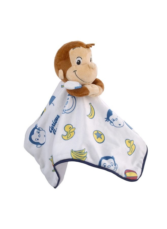 NoJo Welcome to The Universe Baby Curious George White, Blue, Red, Yellow and Brown Plush Security Baby Blanket