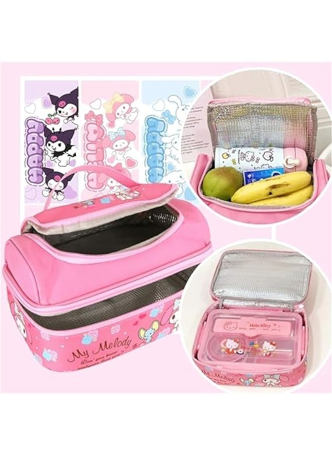 Anime Melody Lunch Bag for Man Woman Leakproof Lunch Box Large Compartment Lunch Container Tote for Work Travel Pink