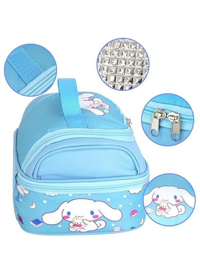 Anime Cinnamoroll Lunch Bag for Man Woman Leakproof Lunch Box Large Compartment Lunch Container Tote for Work Travel Blue