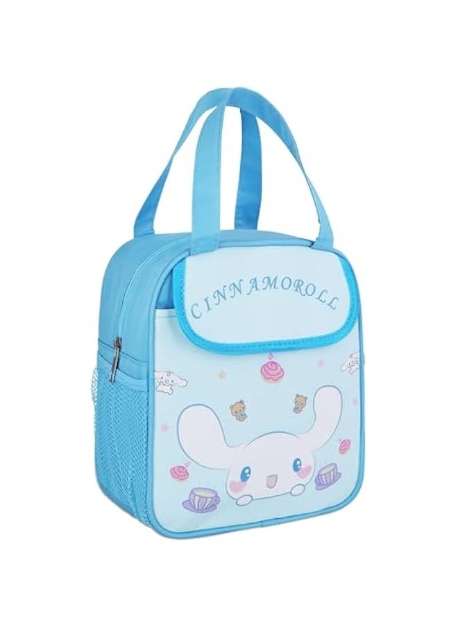 Anime Cinnamoroll Big Ear Lunch Bag for Man Woman Leakproof Lunch Box Large Compartment Heat Preservation for Cold Two Applicable Lunch Container Tote for Work Travel Blue