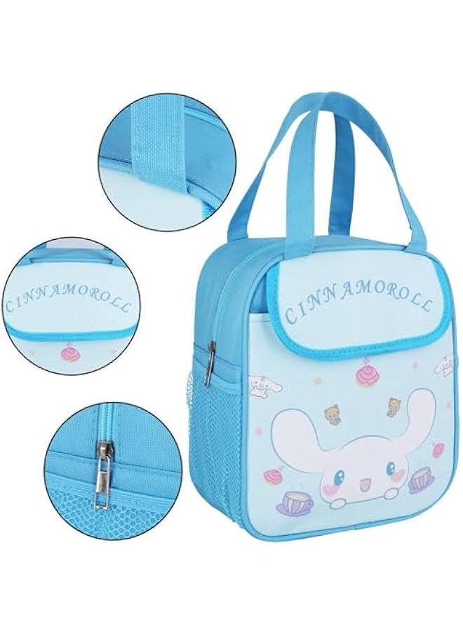 Anime Cinnamoroll Big Ear Lunch Bag for Man Woman Leakproof Lunch Box Large Compartment Heat Preservation for Cold Two Applicable Lunch Container Tote for Work Travel Blue