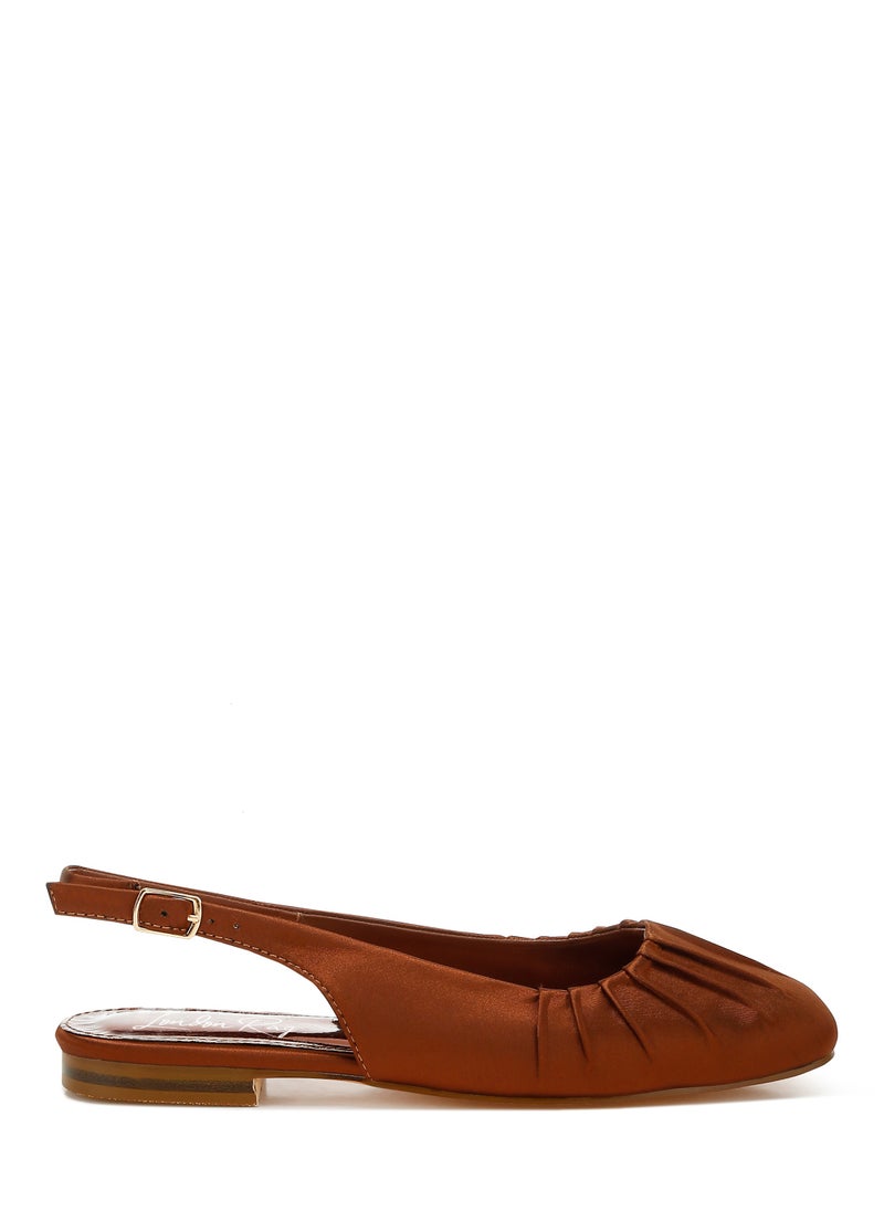 Satin Square Toe Flat Slingback in Brown