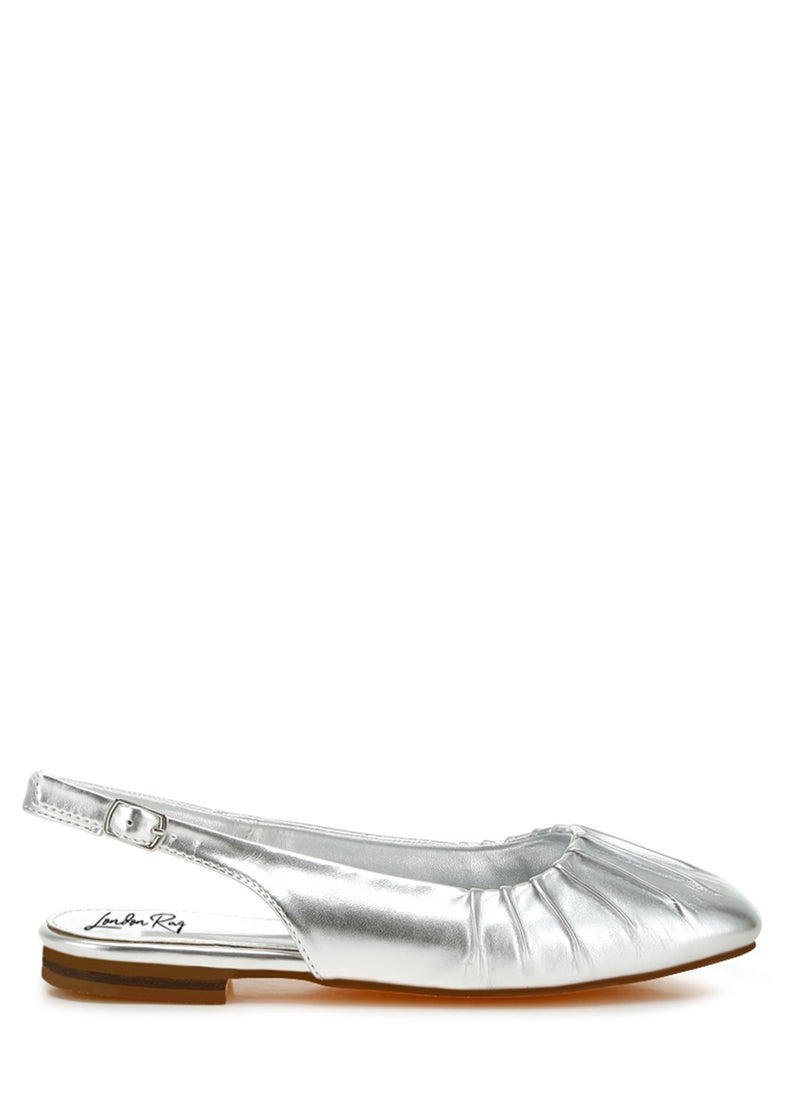 Metallic Square Toe Flat Slingbacks in Silver