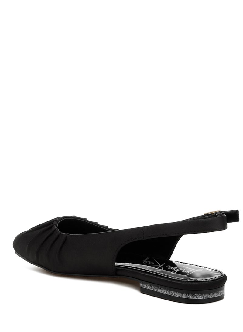 Satin Square Toe Flat Slingbacks in Black