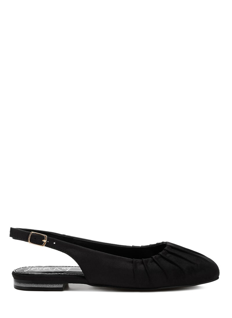 Satin Square Toe Flat Slingbacks in Black