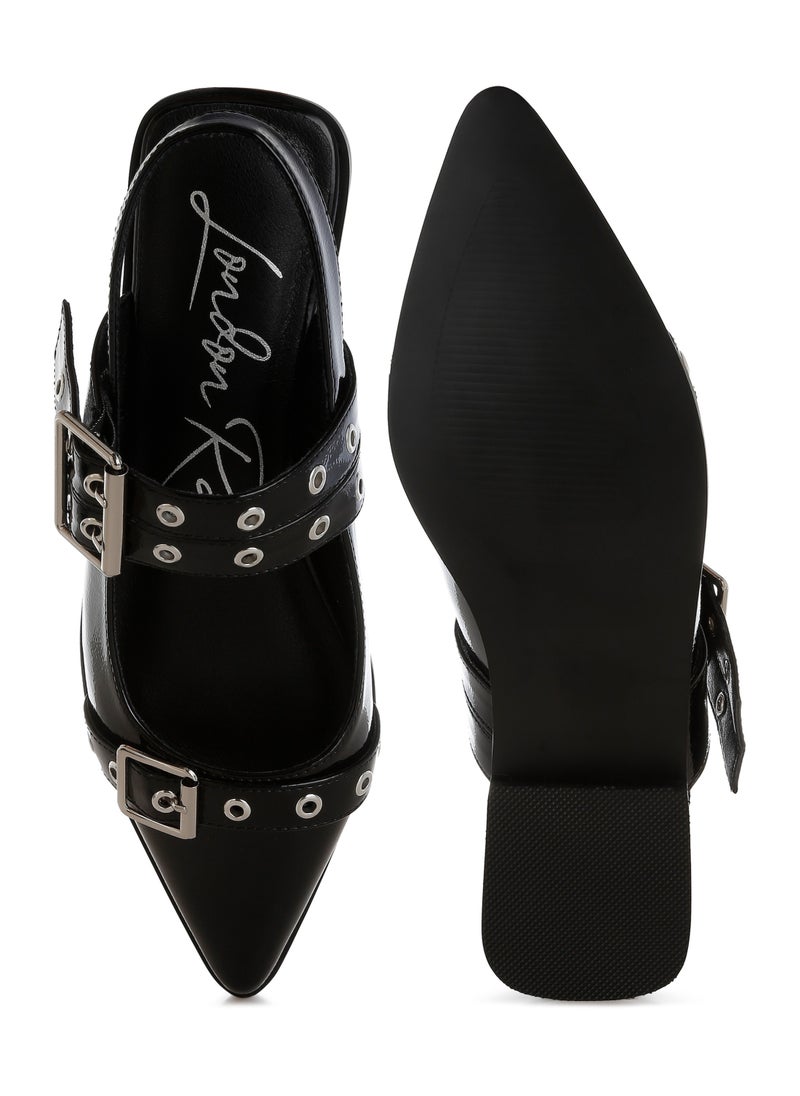 Eyelets & Buckle Detail Flats in Black