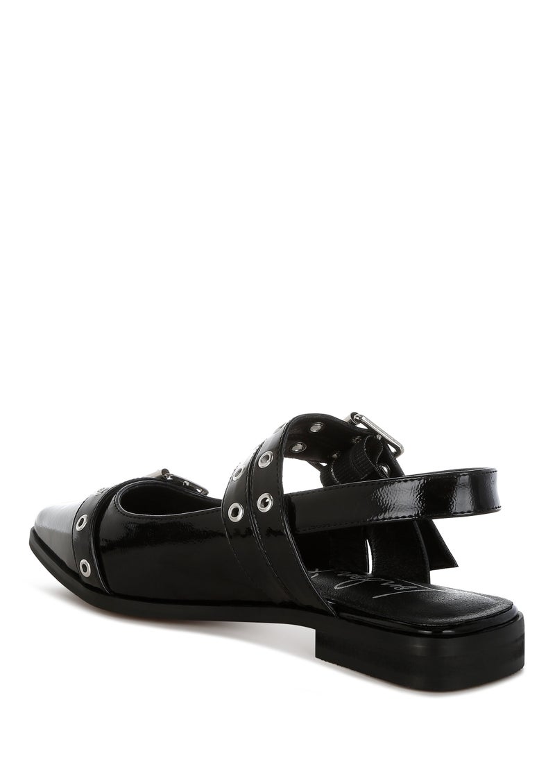 Eyelets & Buckle Detail Flats in Black