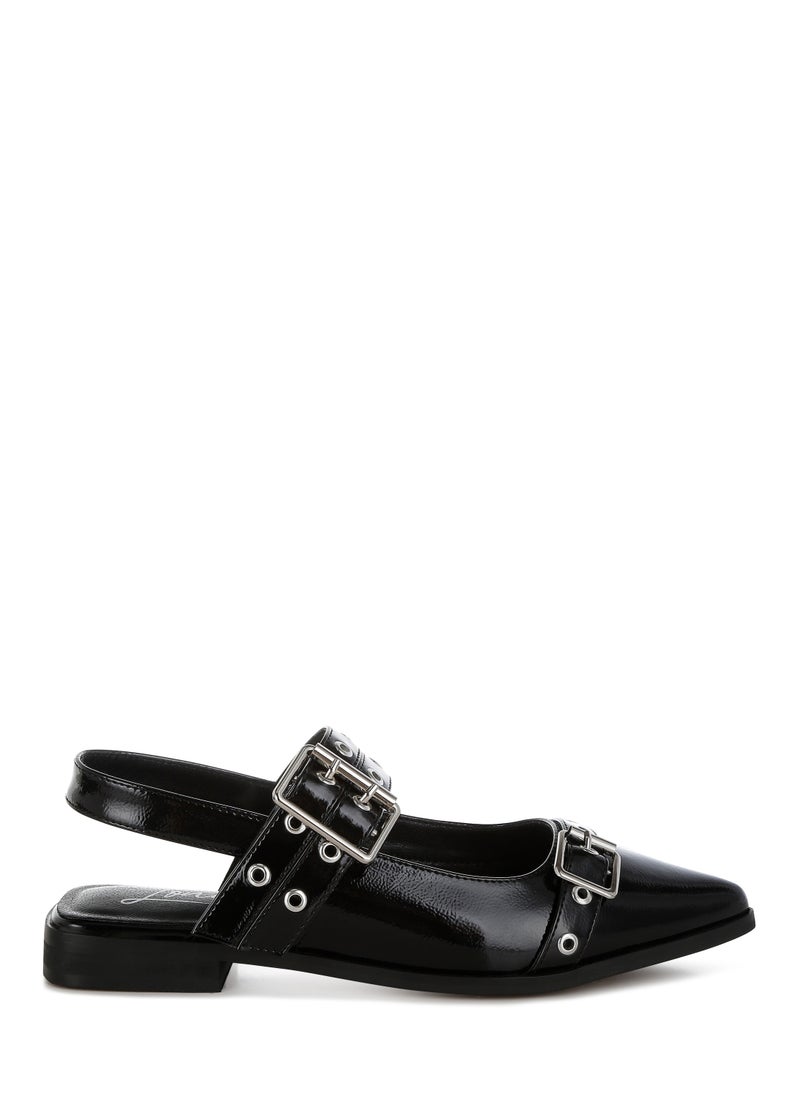 Eyelets & Buckle Detail Flats in Black