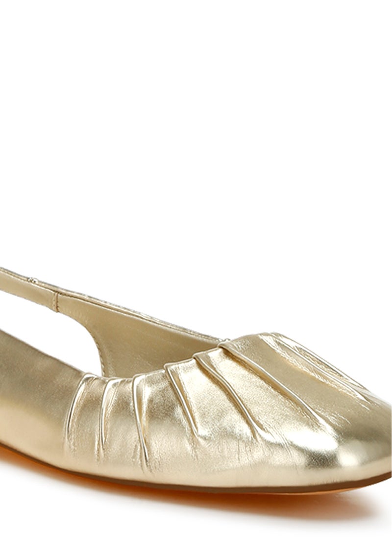 Metallic Square Toe Flat Slingbacks in Gold