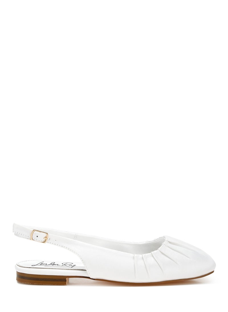 Satin Square Toe Flat Slingbacks in White