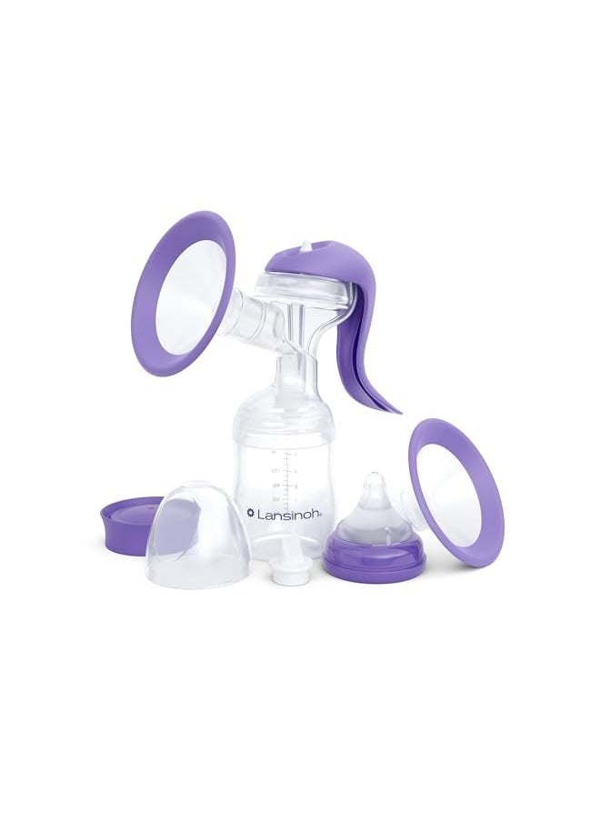 Manual Breast Pump, Hand Pump with Comfortable Flange for Breastfeeding Essentials, Includes Baby Bottle for Feeding, 5oz