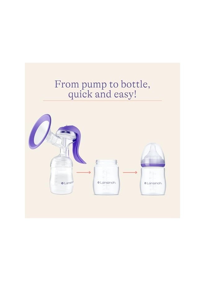 Manual Breast Pump, Hand Pump with Comfortable Flange for Breastfeeding Essentials, Includes Baby Bottle for Feeding, 5oz