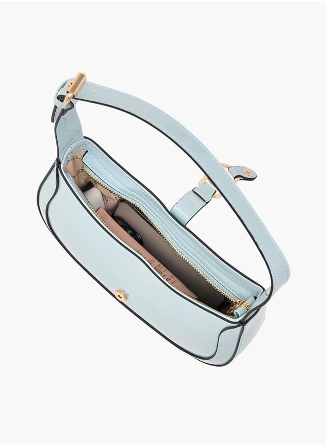 Women Solid Shoulder Bag with Adjustable Handle and Zip Closure
