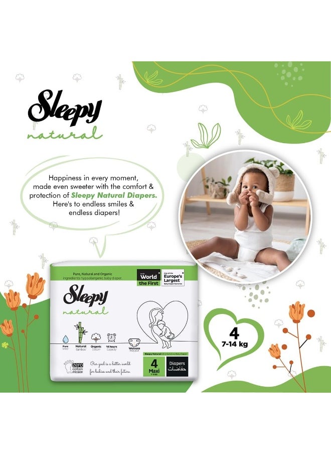 Natural Size 4, Newborn, 150 Count, 7-14Kg Hypoallergenic Baby Dry Diapers, Organic Cotton, Highly Absorbent, Bamboo Extract, Ultimate Comfort And Dryness, 100% Leakage Protection