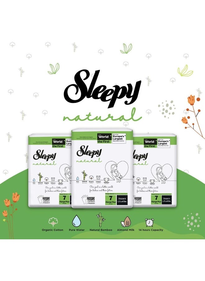 Natural Size 7, 128 Count, 20-30Kg Hypoallergenic Baby Dry Diapers, Organic Cotton, Highly Absorbent, 8X16 Bamboo Extract, Ultimate Comfort And Dryness, 100% Leakage Protection