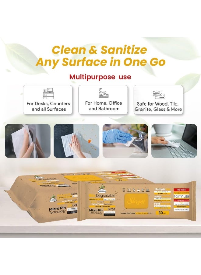 Easy Clean Multi-Surface Cleaning Wipes And Mop Towel, Herbal Soap, Clove And Cinnamon Additive, 250 Wipes