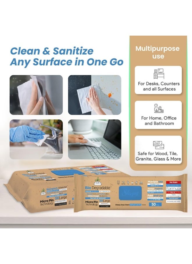 Easy Clean Multi-Surface Cleaning Wipes And Mop Towel, Herbal Soap, Sea Salt And Seaweed Additive, 250 Wipes