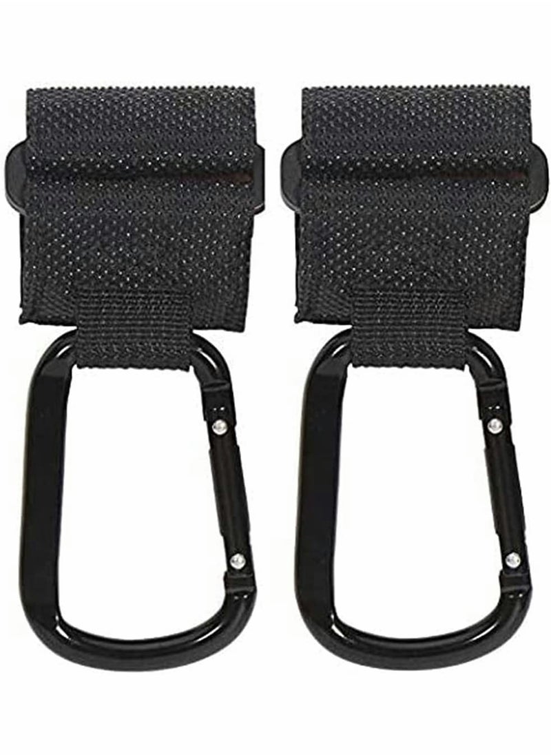 Baby Stroller Hooks Anti Slip Upgrades Heavy Duty Aluminum for Backpack, Diaper Bags, Shopping Bags, Hanging Universal Outdoor Hook Clip and Loop Tape Stroller Organizer Storage Set Pack 2