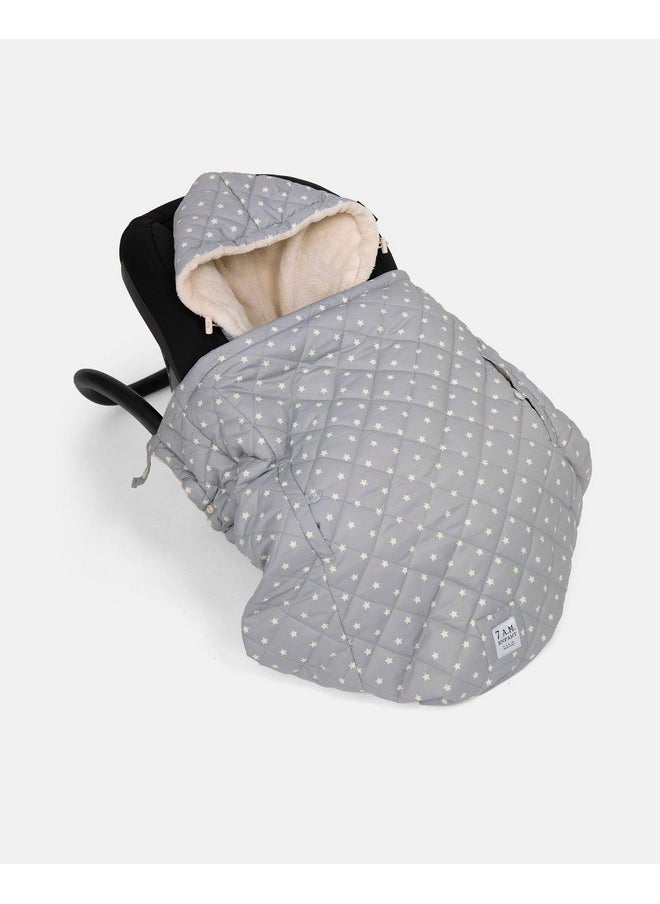 7AM Enfant Baby Carrier Cover - K-Poncho Universal Winter Ultra Soft Plush Lining, Multifunction Stroller & Car Seat Blanket Cover, Water Repellent Bunting Bag for Cold Weather | Print Grey Stars