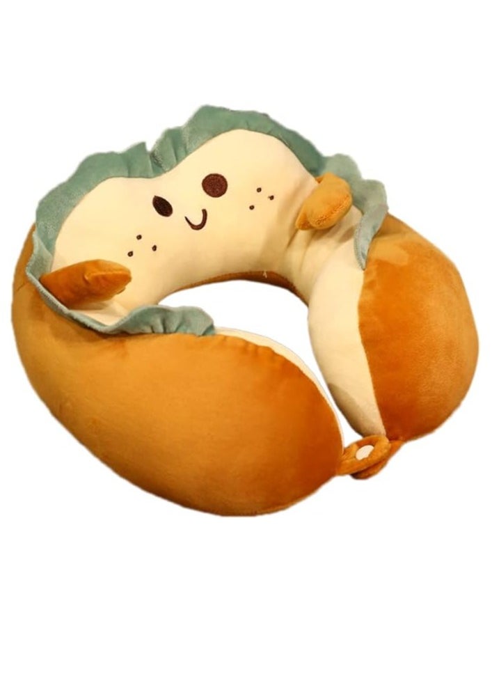 U shape neck pillow portable cute head pillow for office nap travel car sleeping (smile bread)