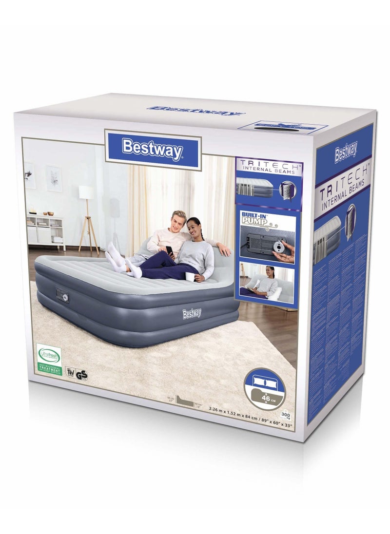 Bestway Tritech Airbed Queen SleekFlow Headboard Built-in AC Pump 226x152x84cm | Air Mattress | Inflatable Mattress | Air Bed For Indoor and Outdoor Camping