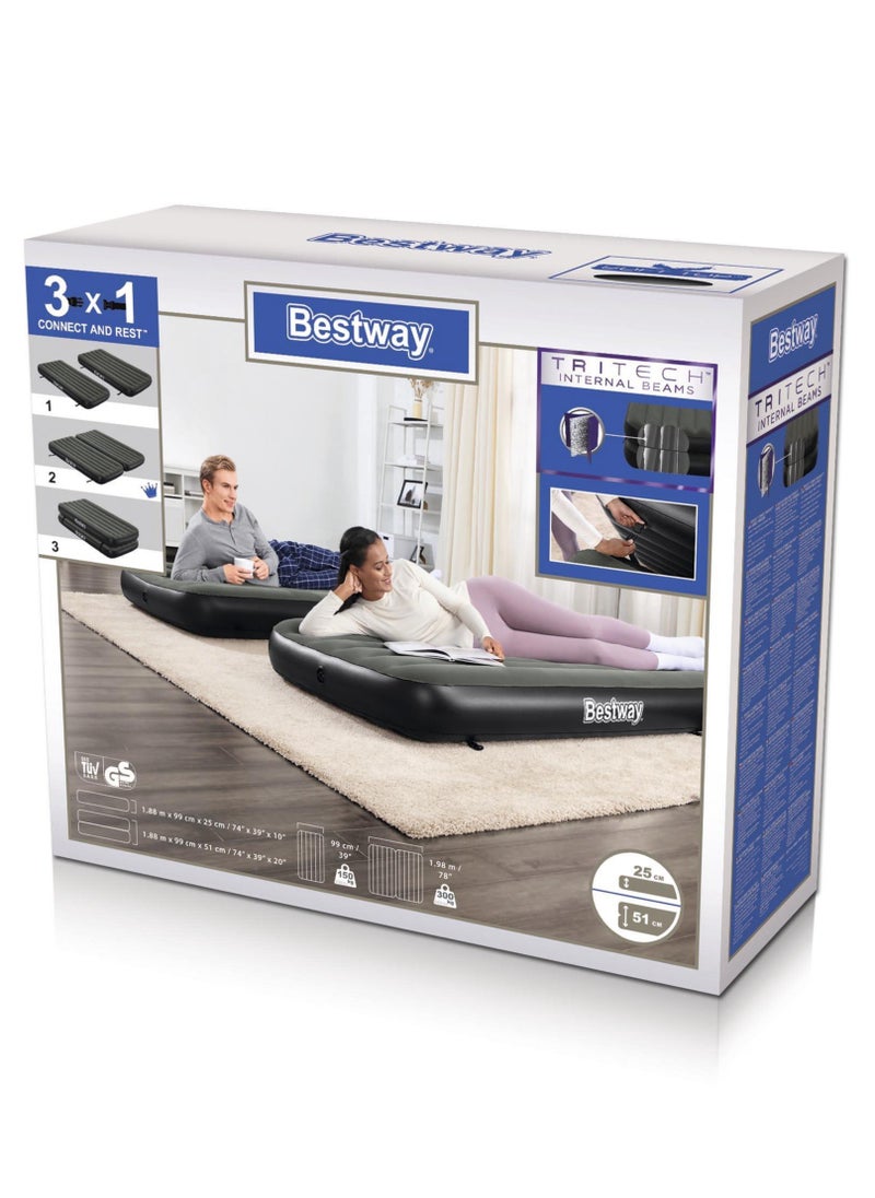 Bestway Airbed 3-in-1 Twin/King Mattress 188x99x25cm | Air Mattress | Inflatable Mattress | Air Bed For Indoor and Outdoor Camping