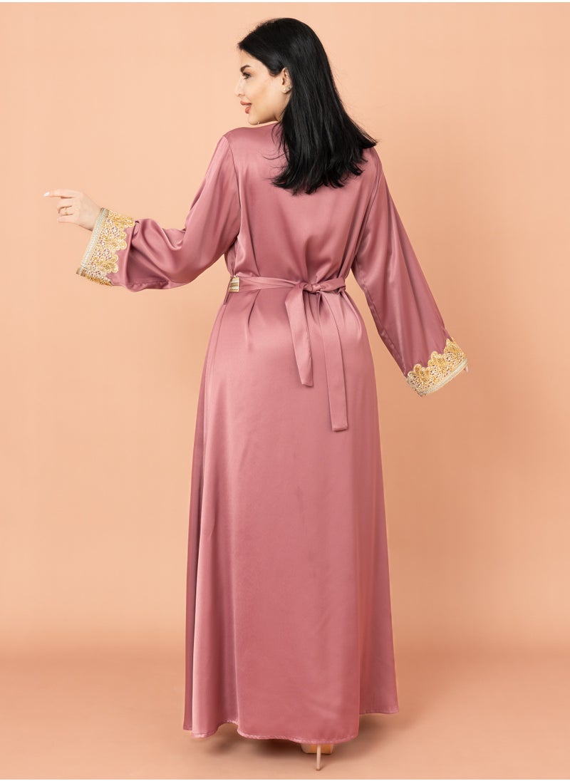 Belted Elegant 2-Piece Kaftan IK2020 Pink