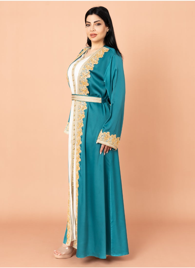 Belted Elegant 2-Piece Kaftan IK2020 Blue