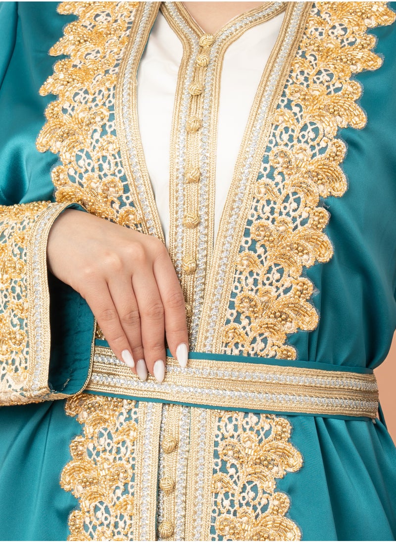 Belted Elegant 2-Piece Kaftan IK2020 Blue