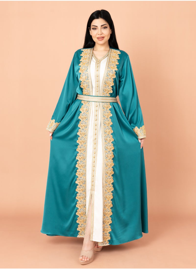 Belted Elegant 2-Piece Kaftan IK2020 Blue