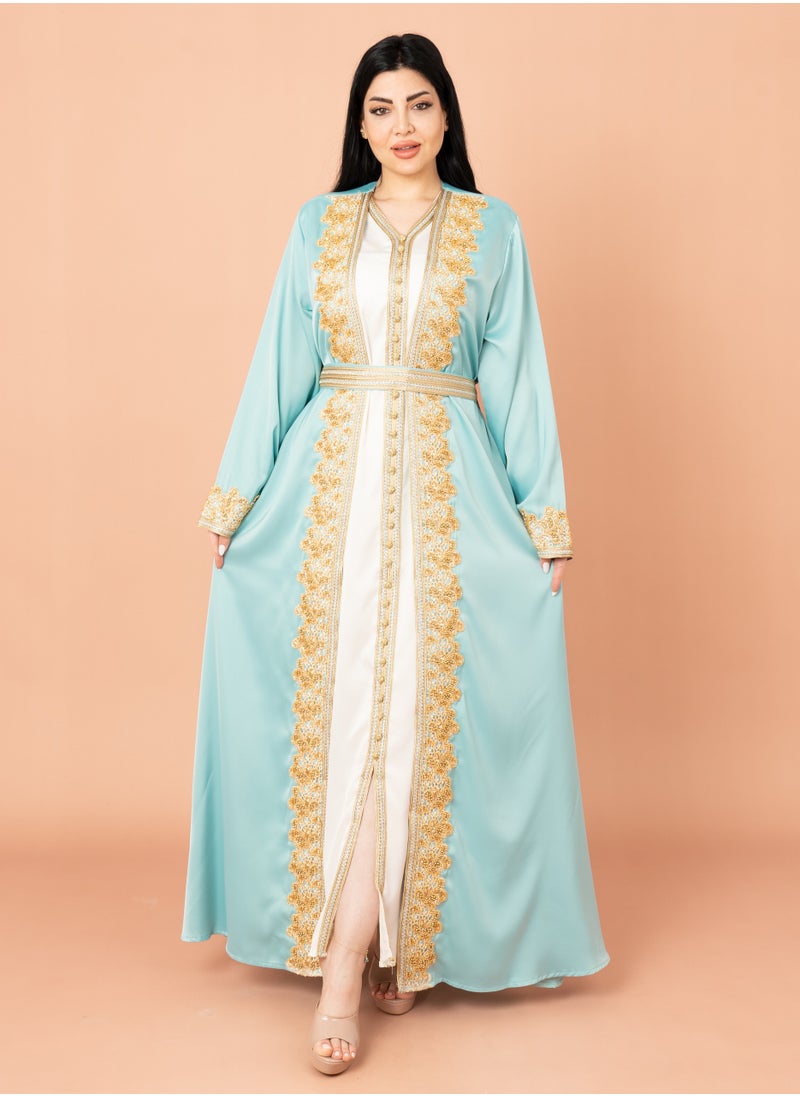 Belted Elegant 2-Piece Kaftan IK2020 Turquoise