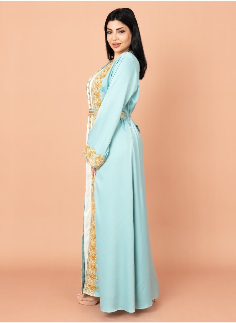 Belted Elegant 2-Piece Kaftan IK2020 Turquoise