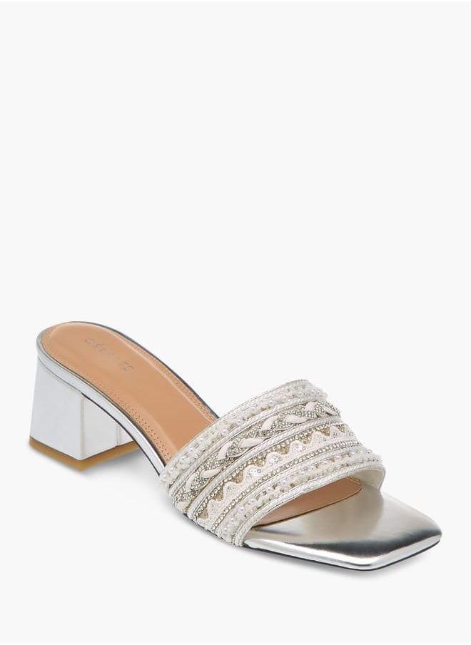 Womens Embellished Slip-On Sandals With Block Heels Ramadan Collection