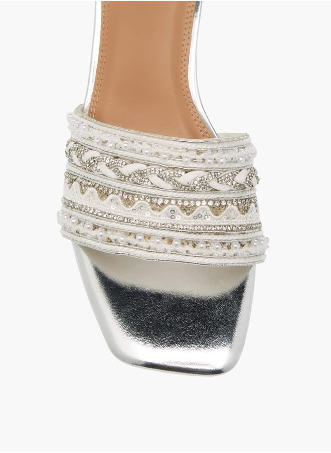 Womens Embellished Slip-On Sandals With Block Heels Ramadan Collection