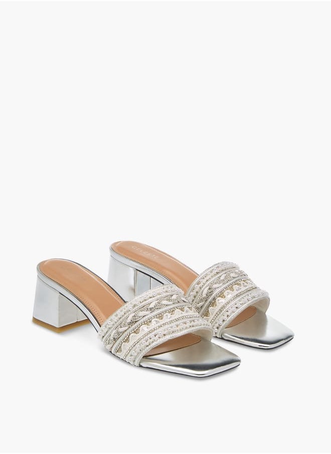 Womens Embellished Slip-On Sandals With Block Heels Ramadan Collection