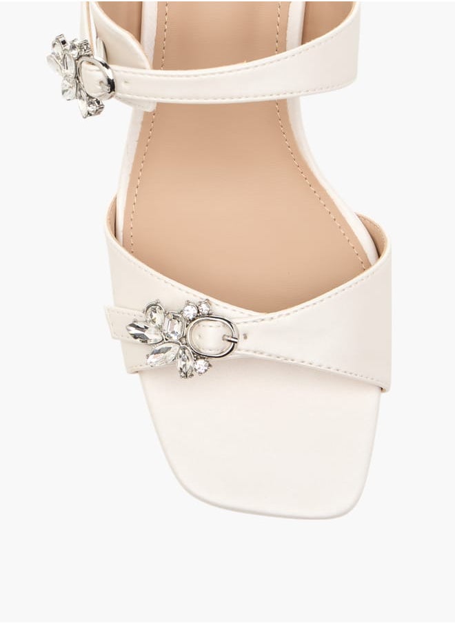 Women's Embellished Slip-On Sandals with Flared Heel Ramadan Collection