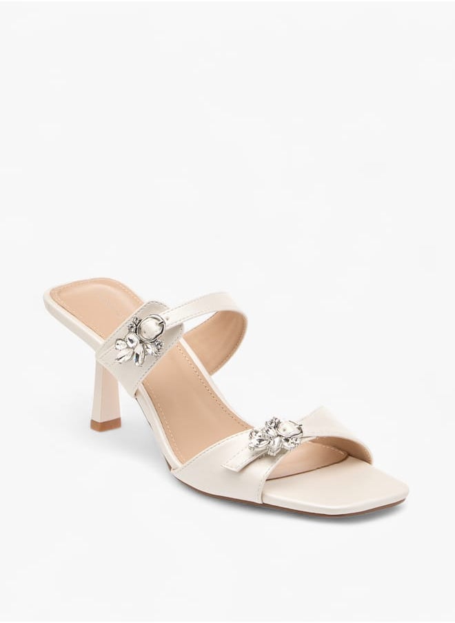 Women's Embellished Slip-On Sandals with Flared Heel Ramadan Collection