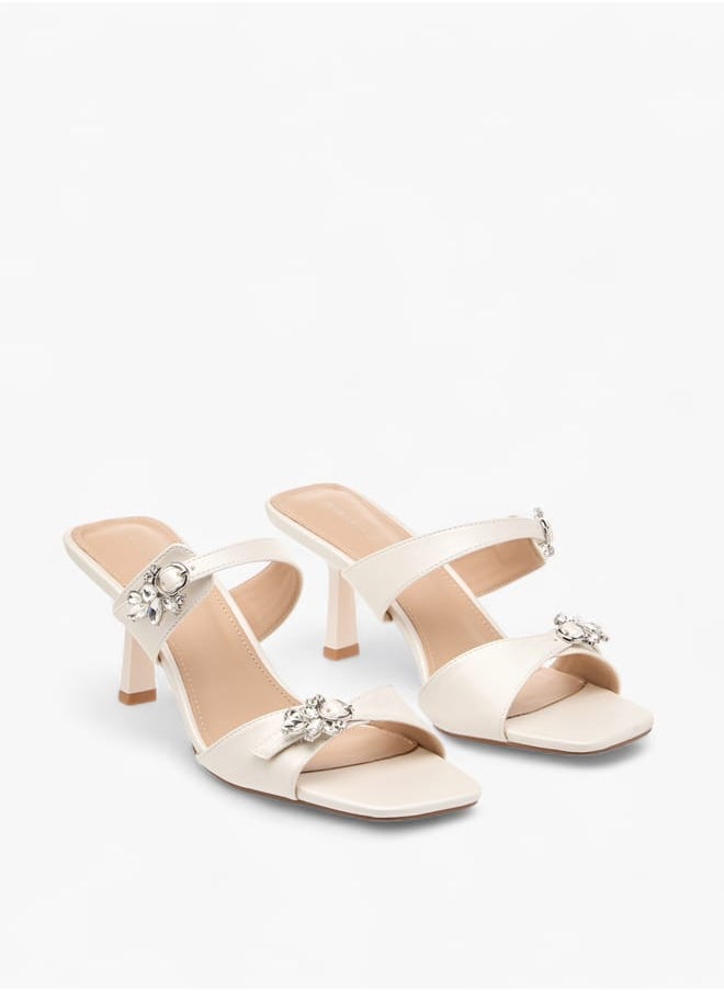 Women's Embellished Slip-On Sandals with Flared Heel Ramadan Collection