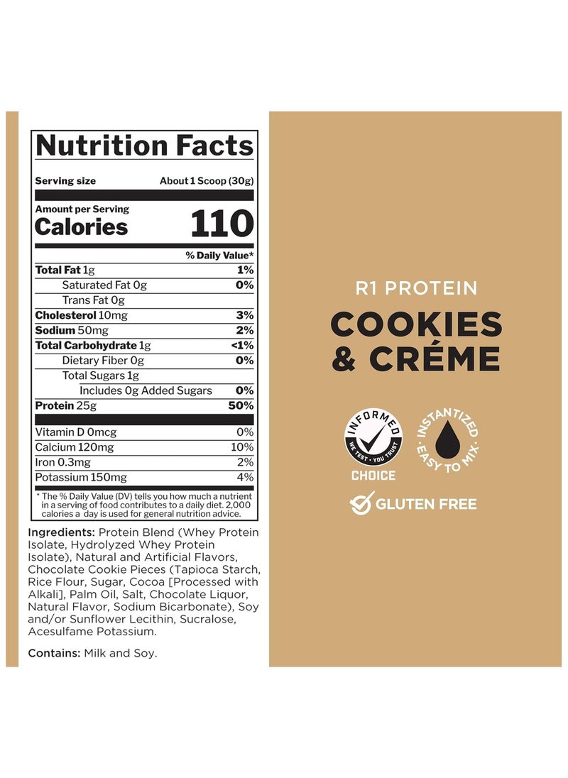 Rule1, Whey Protein Isolate, 25g Protein, 5 Lbs, Cookies & Creme, 76 Servings