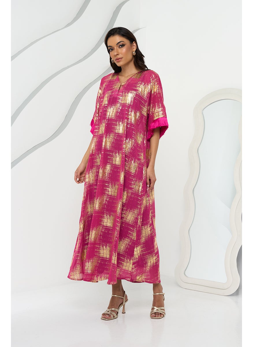 Pink and Gold Fringe Kaftan